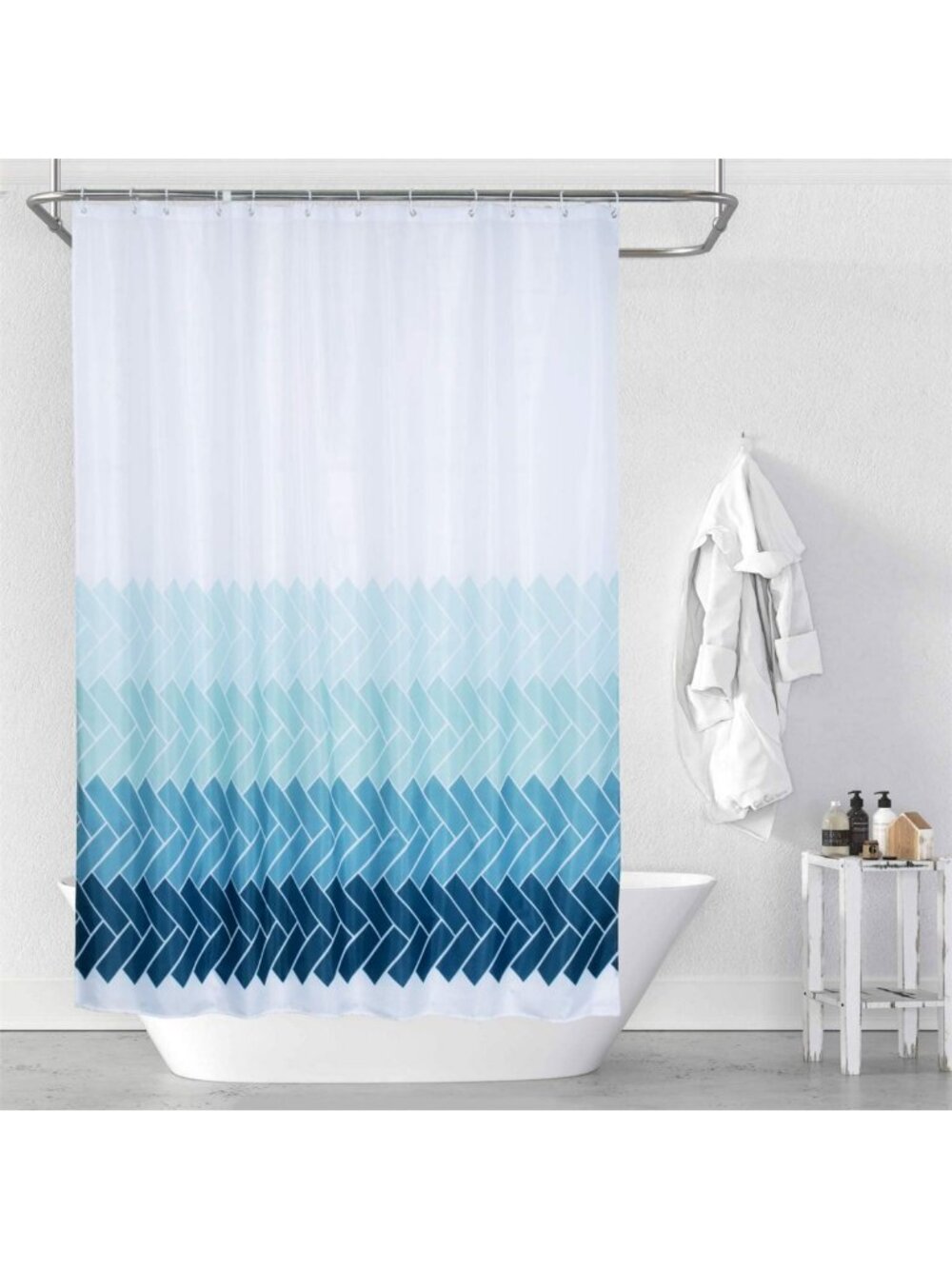 Teal Ombre Shower Curtain Set with 12 Hooks, Aqua Blue Bathroom Decor, 72"x72